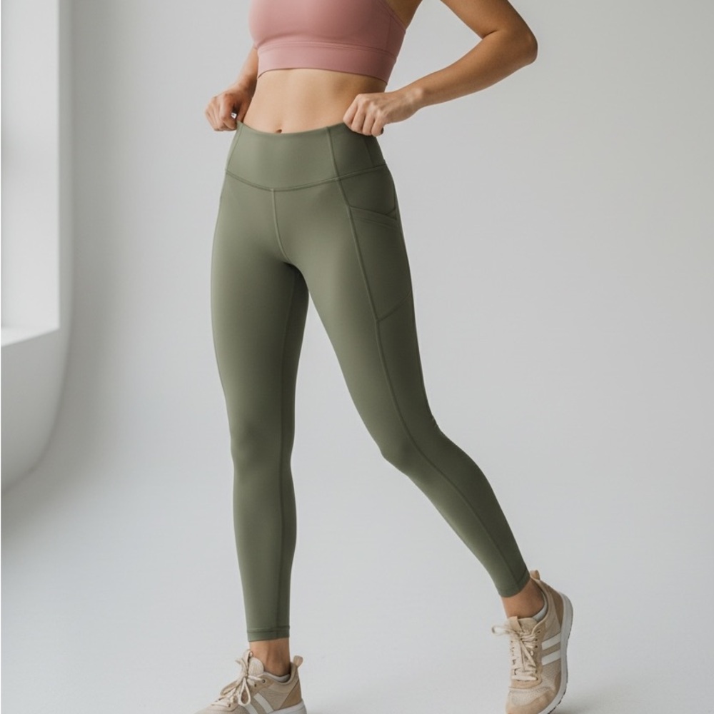 ETHOS High-Waist Olive Green Leggings with Side Pocket